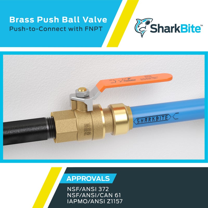 SharkBite 3/4 x 3/4 Inch Ball Valve with FNPT Connector, Push to Connect Brass Plumbing Fitting, PEX Pipe, Copper, CPVC, PE-RT, HDPE, 22186-0000LF - Image 5